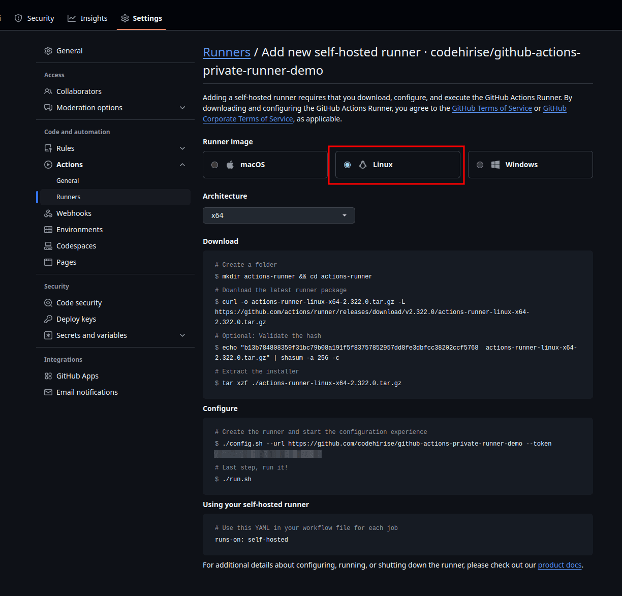 github ui runner setup instructions
