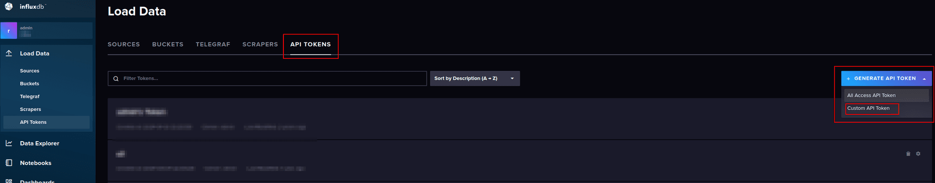 influxdb create token ui screenshot