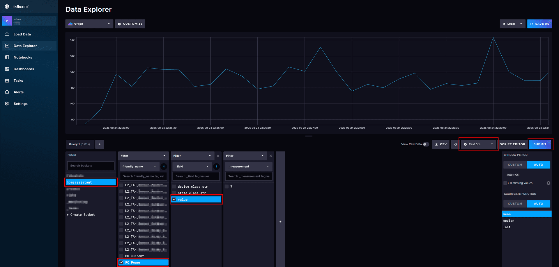 influxdb bucket data explore ui screenshot